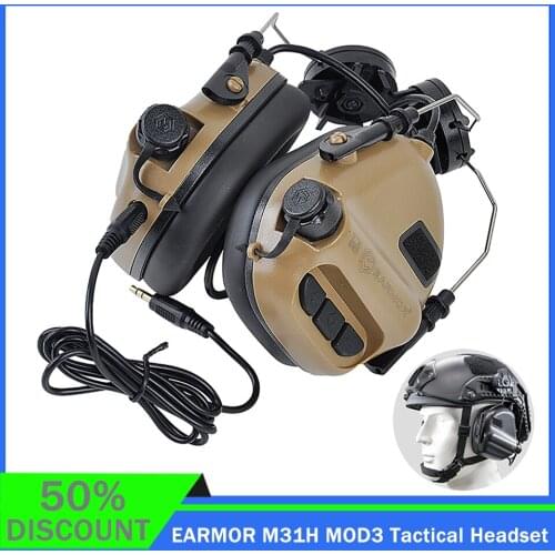 Wholesale EARMOR M31H MOD3 Tactical Headset Noise Canceling Hearing Protection Softair Aviation Headset for FAST Helmets