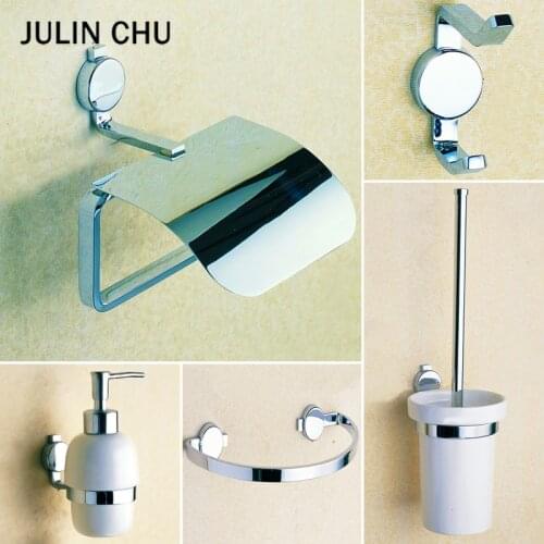 Chrome Bathroom Accessories Hardware Set Liquid Soap Dispenser Towel Bar Robe Hook Toilet Brush Paper Dish Holder Glass Shelf