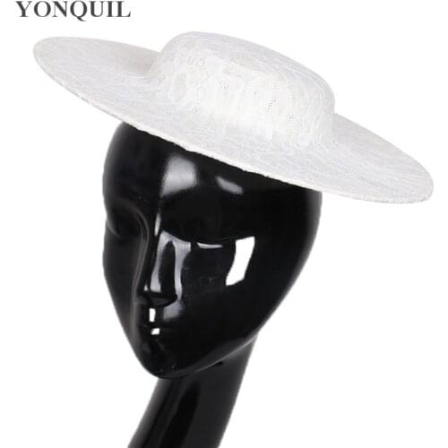 Imitation Sinamay 30CM Round Base Hats With Lace Ivory Fascinators Hat Party Hat Bridal Headwear Women Party Craft Millinery