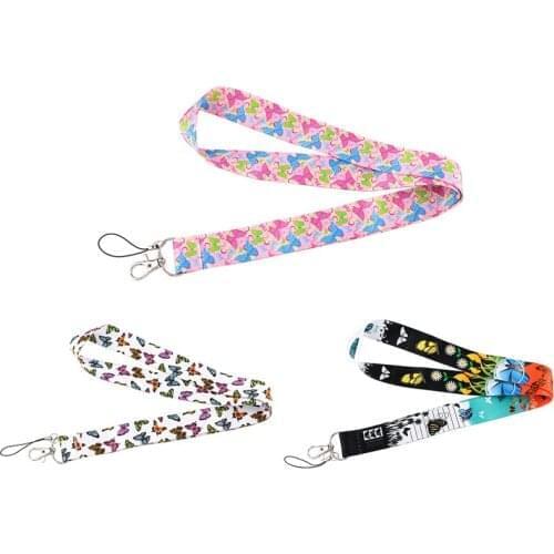 J2792 Cartoon Butterfly Neck Strap Lanyard for keys ID Card Gym Mobile Phone Straps USB badge holder DIY Hang Rope
