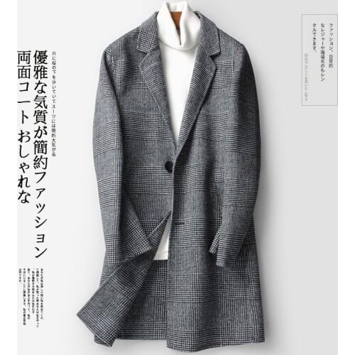 Mens Double-faced Wool Coat Man Plaid Cashmere Oversize Long Jacket Men Autumn Korean Mens Coats Abrigo Hombre KJ975