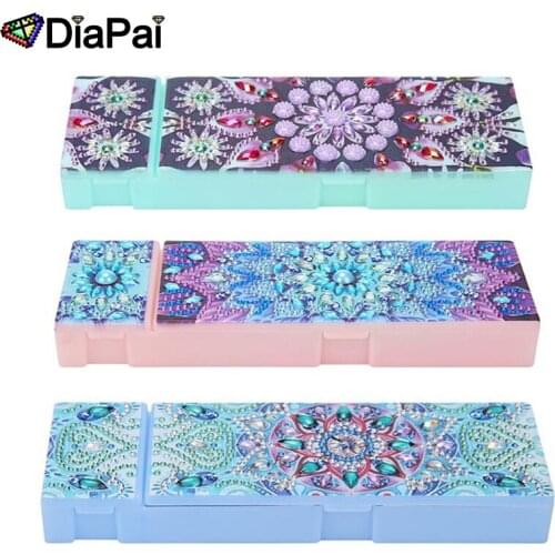 DiaPai 5d DIY Diamond Painting Pencil Case Mandala Special Shaped Diamond Embroidery Tool Stationery Box Christmas Gift