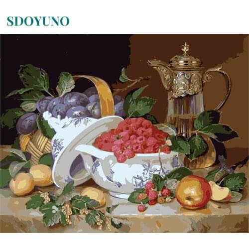 SDOYUNO 60x75cm Paint By Numbers Kits Frameless DIY Fruit Painting By Numbers On Canvas Home Decor Digital Hand Painting