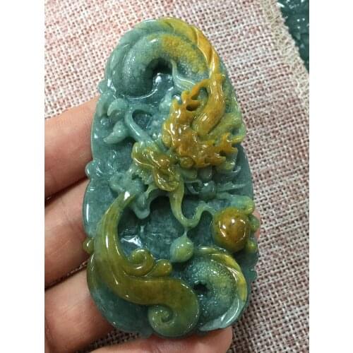 Natural Myanmar jade A HandCarved jade dragon jadeite yellow emperor green jade pendant jade necklace pendants jewelry necklaces