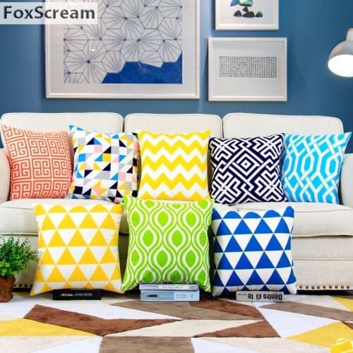 Scandinavian Style Cushion Cover Home Decor Decorative Pillows Cover Red Yellow Blue Geometric Cushion Covers Velvet Pillowcase