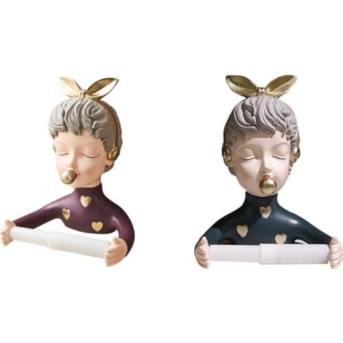 Nodic Creative Cartoon Bubble Girl Toilet Paper Towel Holder Tissue Box Napkin Case Wall Hanging Decoration Ornament