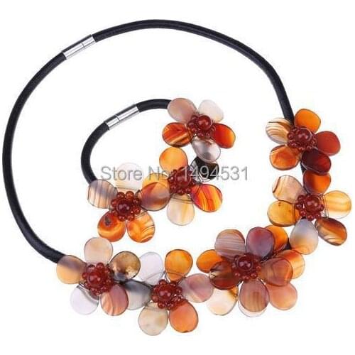 New Arriver Flower Jewelry Set , Red And Green Color For Choose One Color Flower Necklace Bracelet Handmade Jewelry Set