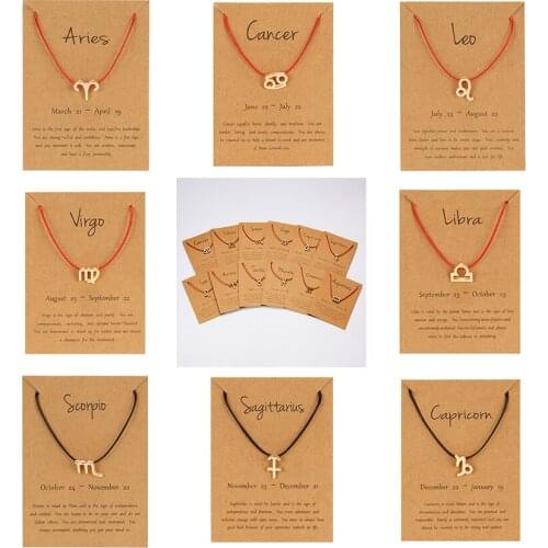 Red and black braided rope 12 constellation braided bracelet fashion pendant couple bracelet trendy jewelry men and women gifts