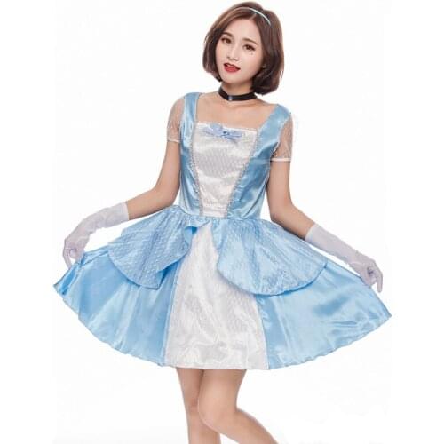 Light Blue and White Women Halloween Princess Costumes Female Maid Cosplay Carnival Purim Nightclub Bar Role Play Party Dress