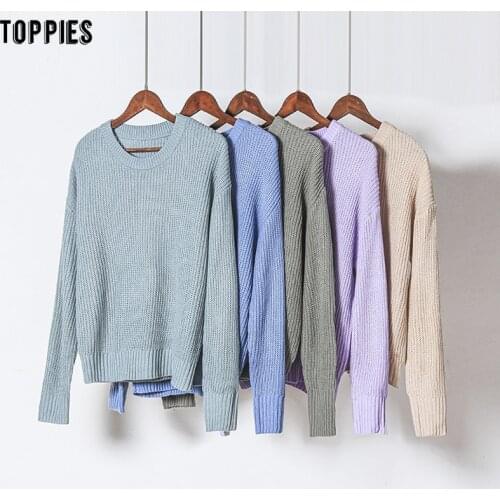 Toppies 2021 autumn winter knitted sweater womens round neck pullovers long sleeve jersey vintage clothes