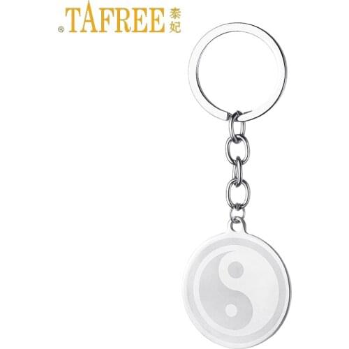 TAFREE Eight Diagrams Tai Round Pendant Keychain Yin Yang Statement Keyrings Key Holder Friendship Top Jewelry Gift SS76