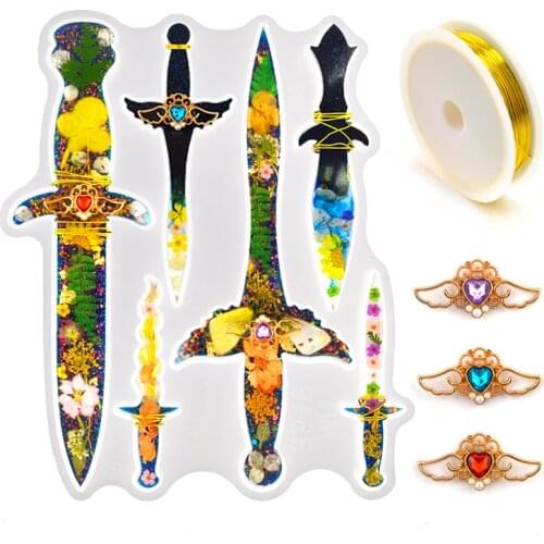 TC193 5pcs Dagger Resin Mold Knife Moldes Silicona Defense DIY Sword Mould For Molde Resina Epoxy Manualidades