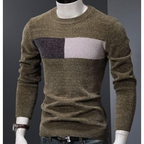 Thick Knitted Sweater Winter Men Fashion Crewneck Slim Fit Pullover