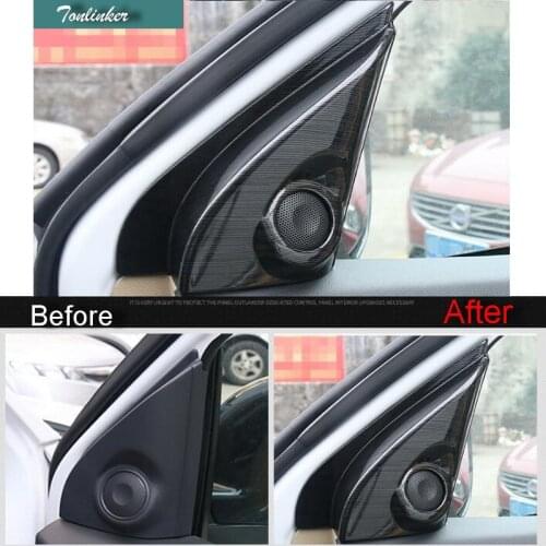 Tonlinker Interior Door Triangle tweeter Speaker Cover Stickers For Mitsubishi Outlander 2013-19 Car styling 2 pcs ABS stickers
