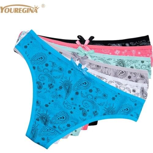 Sexy Women Thongs and G-Strings Cotton Underwear Paisley Print Tanga T back Underpants Sexy Panties Femme 6 pcs/lot