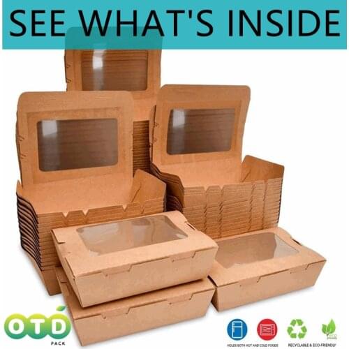 20pcs kraft Disposable Meal Box High-end With Transparent Window Salad Sushi Packaging Takeout Brown Kraft Box Outdoor Picnic
