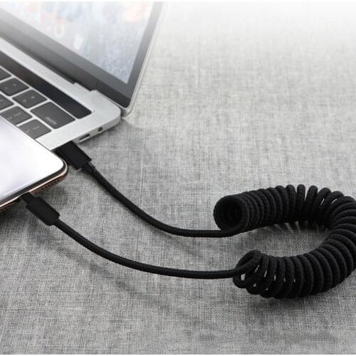 Fast Charging Retractable USB Type C Cable Braided Spring Micro USB Charger Cable Wire For iPhone Huawei P40 P30 P20 Pro Samsung
