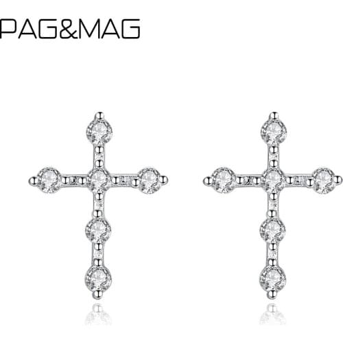 PAG&MAG sterling Silver Earings With Croos Cubic Zircon Stud Earrings For Women Female Original Design Fine Jewelry Christmas
