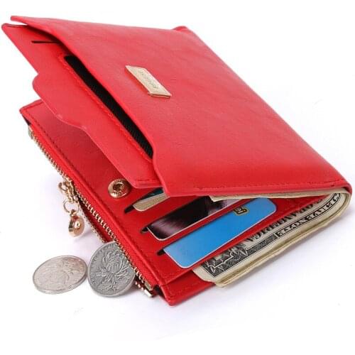 Womens Fashion High Quality Wallet Leather Bifold With Casual Zipper Wallet Solid Credit Cards Holder Slim Purse
