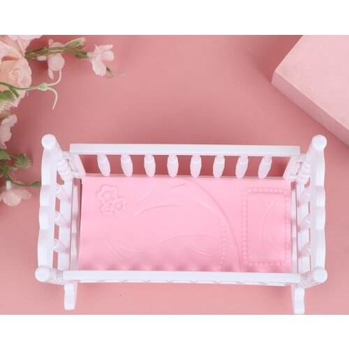 1 Pc 14 * 9 * 10.5 cm Doll House Light Pink White Baby Doll Shaker Toy Accessories Bed Cradle Crib