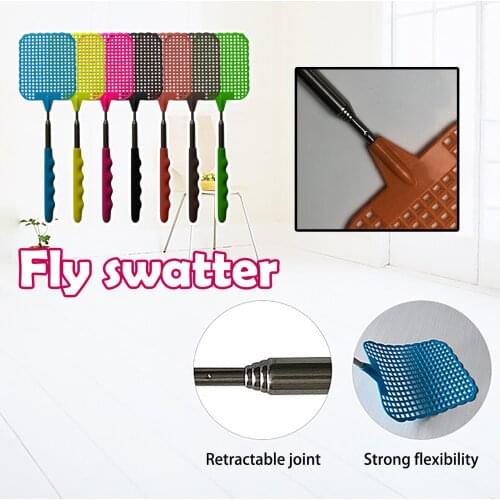 1pcs Retractable Fly Swatters Household Long Handle Stainless Steel Fly Trap Mosquito Swatter Insect Killer Pest Control Tools