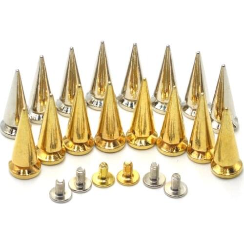 10Pcs Silver and Gold Cone Spike Punk Studs Bullet Rivets Leathercraft DIY Screwback Clothes Shoes Bags Decoration Handbag Craft