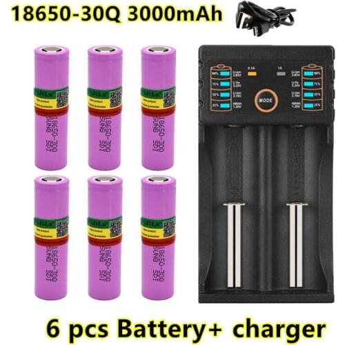 100% Original 3.7V 3000mAh INR18650 30Q li-ion battery discharge 15A Rechargeable Batteries Flashlight + charger