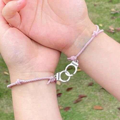 2021 2pcs Magnet Couple Bracelet Handcuffs Braclet Adjustable Matching Lovers Braslet Valentines Day Present Pair Brazalete
