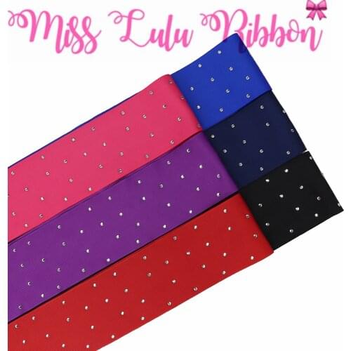 3"75mm Solid Grosgrain Ribbon 4mm Silver Rhinestone Setting DIY Wedding Party Decor Hair Bowknows Making 100yards/roll