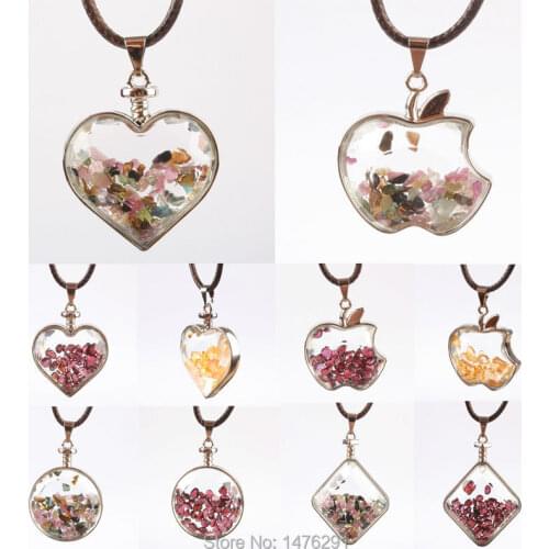 32X32MM Tourmaline Garnet Chip Beads Heart Coin Apple Clear Crystal Glass Box Pendant 1PCS