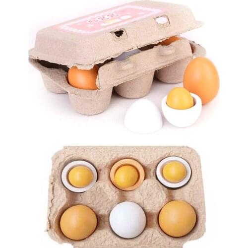 6pcs/Set Simulation Wooden Egg Yolk Montessori Kitchen Food Play Toy For Kids Miniatures Cooking Children Toy
