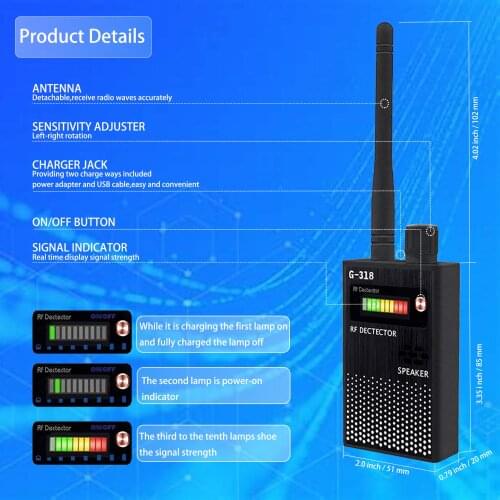 Anti-Spy Bug Detector GPS Location Finder Tracker Frequency Scanner Anti Wiretapping Wireless Signal Bug Detector G318