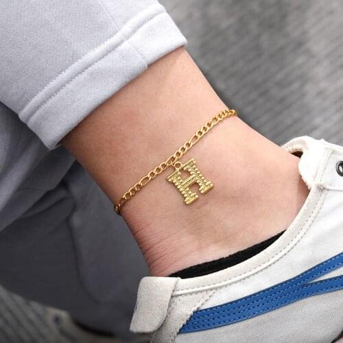 Stainless Steel Gold Color Initial Anklets Bracelets For Women Girls Alphabet Ankle Bracelet A-Z Letter Leg Chain Foot Jewelry