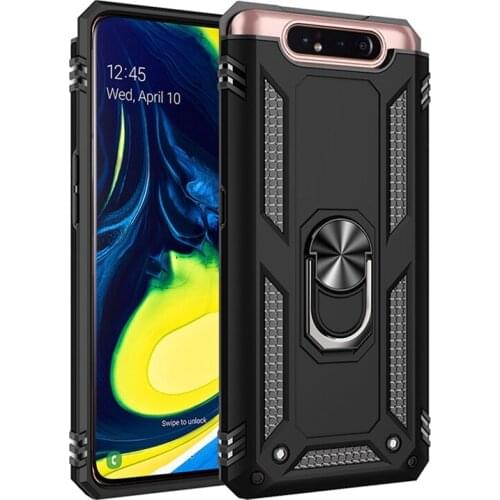 For Samsung Galaxy A80 Case Luxury Metal Ring Holder Phone Case For Samsung A 80 Shockproof Silicone Bumper Hard PC Back Cover