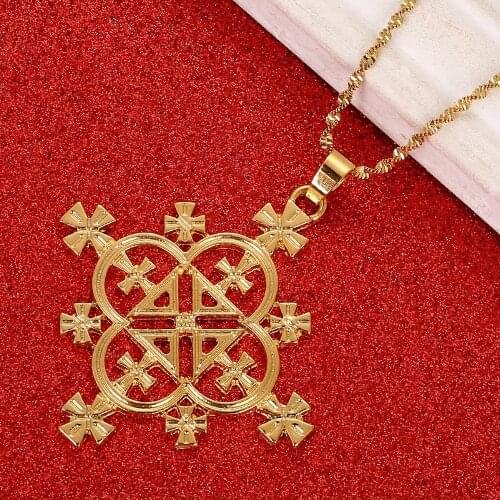 Ethiopian Big Cross Pendants Necklace Women Gold Color Jewelry Africa Cross Eritrea Habesha Necklace