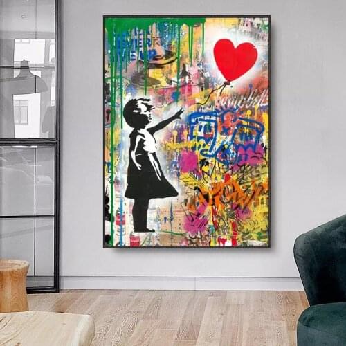 Graffiti Canvas Girl with Balloon Wall Art Canvas Posters and Prints Canvas Painting Decorative Picture Living Room Home Decor