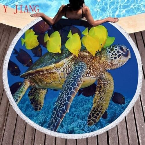 Ocean Turtles Microfiber Round Beach Towel With Macrame 150cm Large For Women Yoga Mat Summer Adults Picnic Mat Travel Blanket