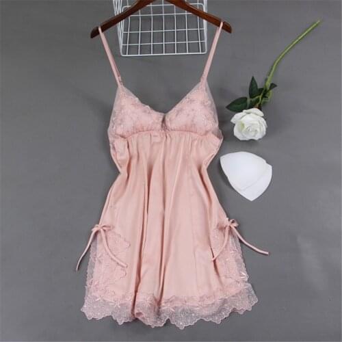 FZSLCYIYI Lace Satin Nightdress Homewear Sexy Lingerie Women Sleepwear Deep V-neck Sleepdress Sexy Silk Nightgowns Sleeveless