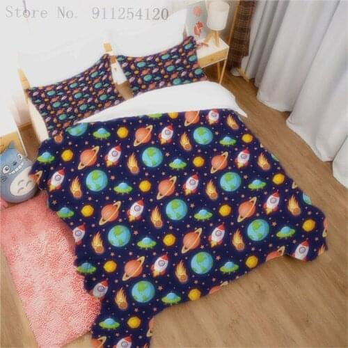Cartoon Bedroom Bedding Set Kids Bedspread Gift Bed Comforter Cover Microfiber Luxury Quilt Cover Outer Space Planet Bedding Set