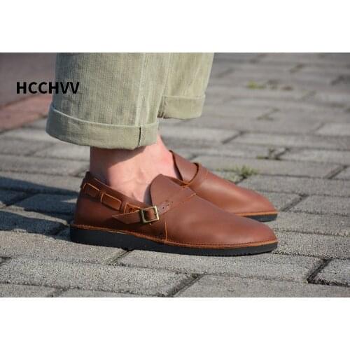 Mens Oxford Casual Shoes Retro Work Shoes Soft Leather Buckle Mens Loafers man shoes leather genuine