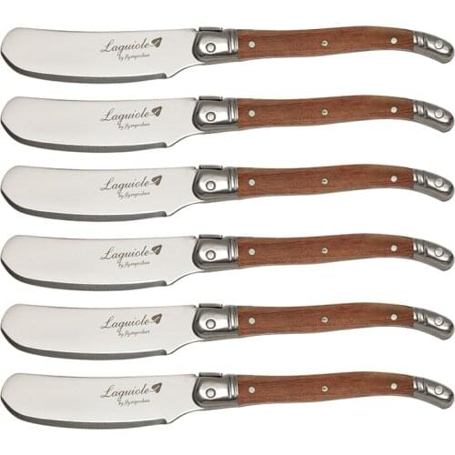 6.25'' Laguiole Style Butter Spreaders Knives Set Cheese Cutter Wood Handle Butter knife Stainless steel Kitchen Cutlery 6pcs