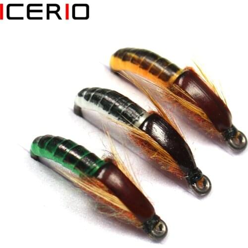 ICERIO 6PCS Scud Nymphs Worm Flies Trout Bass Fishing Fly Lure Baits Barbed Fly Hook