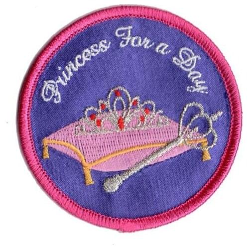 Low Price High Quality Embroidery Emblem for Clothing Made by Satin 2.75" Silver Metallic Thread On Crown and Wand Free Shipping