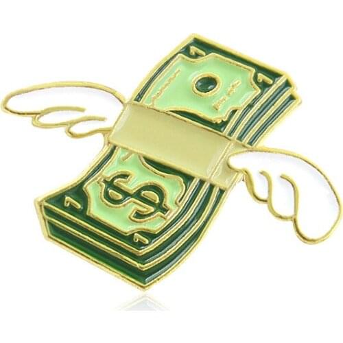 NEW Angel Wings Dollar Metal Badge Oil Drop Brooch Badges Icons On The Backpack Pin Badge Decoration Badges For Clothing