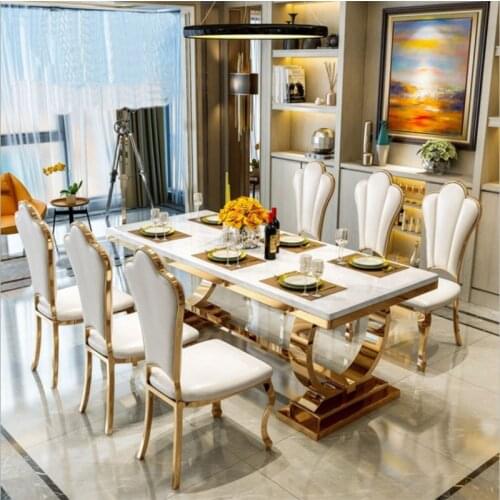 Modern style Dining Table metal Luxury Dining Table rectangle dining set chairs 21058