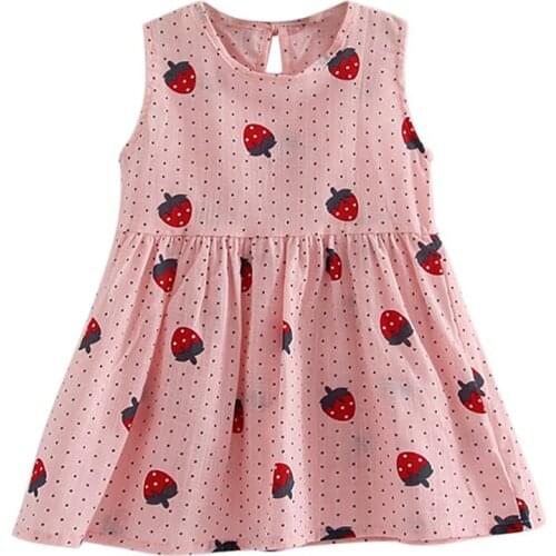 2-8 Years Baby Summer Clothing Infant Kid Baby Girl Pink Dress Solid Princess Sleeveless Casual Party Polyester Dresses
