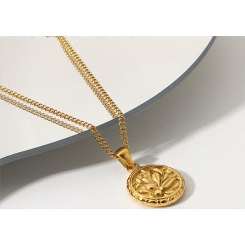 Amaiyllis 18K Gold Flower Coin Clavicle Pendant Necklace Fashion Handmade Boho Necklace Jewelry For Women