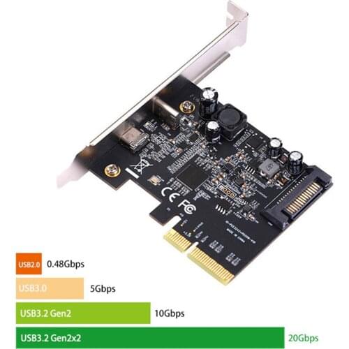 PCI-E 3.0 to USB 3.2 Expansion Card PCI-E Express 4X to USB3.2 Type-c 20G Data Transfer and 20W Quick Charge USB-C Controller
