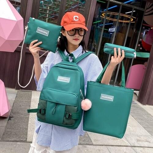 4 piece set Casual Backpacks Cute New School Bags For Teenager Girls Women Backpack Solid Color Large Laptop Shoulder Bag
