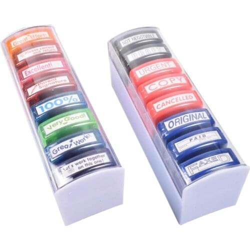 Self Inking Pre-Inked Office Stamp Set, 8 Message Account Stamp Office Stationary Stamper Business Paper Work Text File Stamps